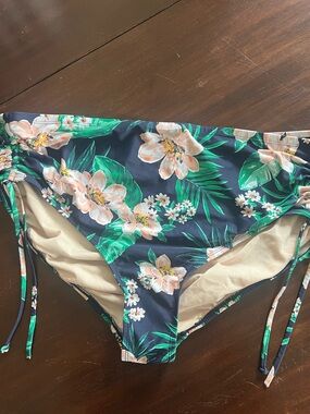 Kona Sol Tropical Floral Navy Green bikini bottoms 24